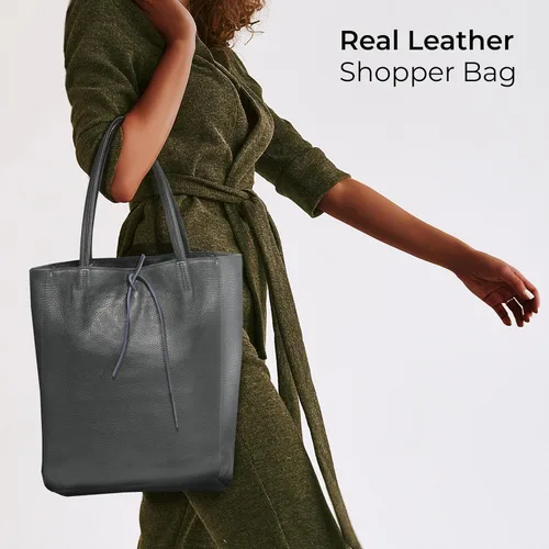 Miniatura 8 de Bolso de mano italiano de piel auténtica para mujer, con cremallera, grande, alto, suave, sin forro, para compras, trabajo, viajes