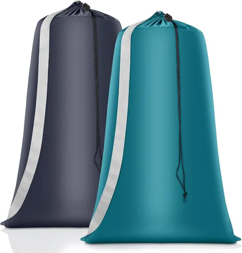 Bolsa de lavandería resistente, paquete de 2 bolsas de lavandería de nailon XL con correas, organizador grande de ropa sucia lavable con cierre de