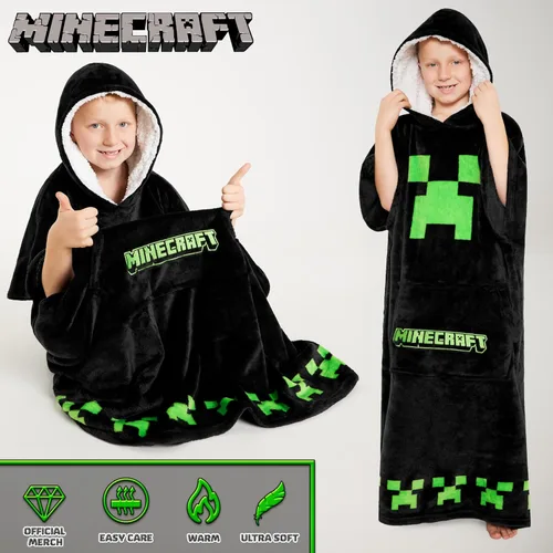 Miniatura 5 de Minecraft Manta con capucha para niños, adolescentes, talla única, poncho de forro polar suave de gran tamaño, acogedora manta con capucha, regalos
