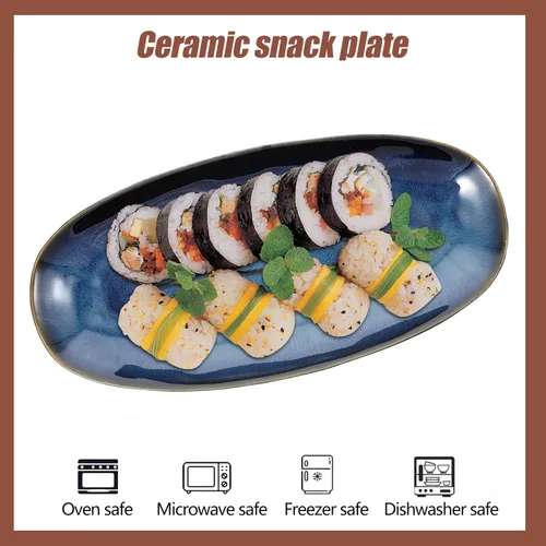 Miniatura 5 de Cabilock Plato de sushi de cerámica de 13.66 x 6.61 x 1.37 pulgadas, bandeja ovalada para servir pescados para el hogar, restaurante, hotel