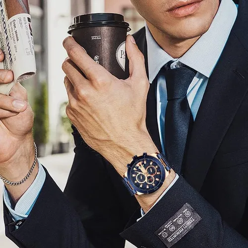 Miniatura 5 de FANMIS Reloj de pulsera de cuarzo analógico de acero inoxidable impermeable para hombre