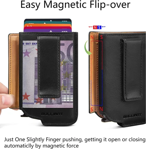 Miniatura 4 de Tarjetero delgado para hombre cartera de aluminio grande con clip para dinero 8 tarjetas bloqueo RFID