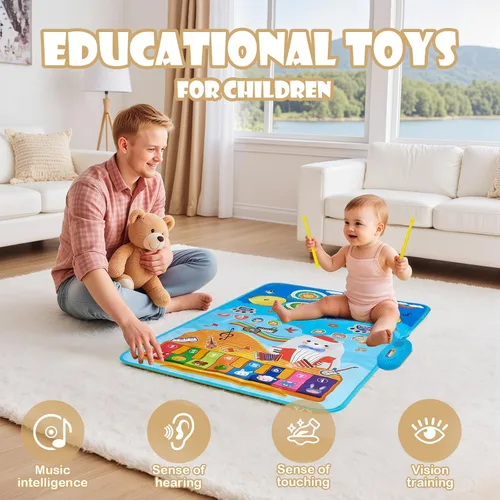 Miniatura 4 de Tapete de juego musical para bebé, educativa temprana 3 en 1, piano tambor de animal Touch de 31.5 x 19.6 pulgadas, manta de juego Montessori