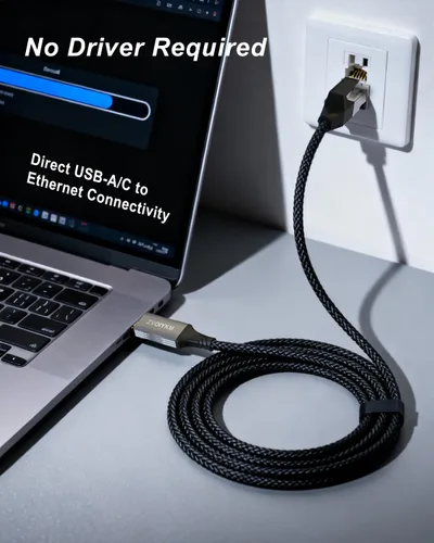 Miniatura 2 de Cable USB a Ethernet de 6 pies/5.9 ft con puerto USB C, trenzado USB 3.0 A/C a RJ45 Gigabit LAN, conector chapado en oro para laptop, PC, MacBook