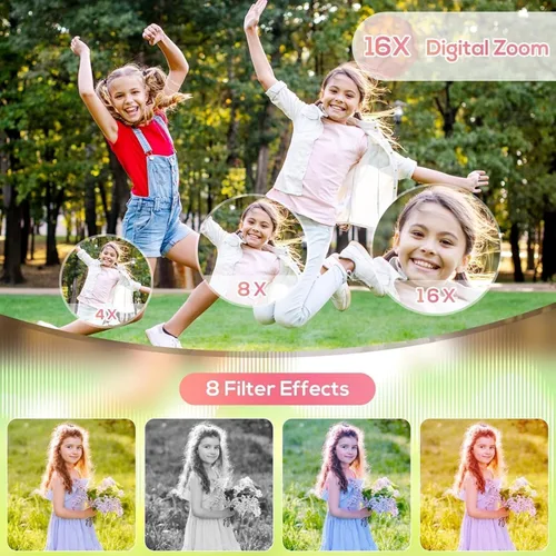 Miniatura 4 de Cámara digital para niños, cámaras digitales de 48 MP FHD 1080P para apuntar y disparar con zoom de 16X, cámaras portátiles compactas