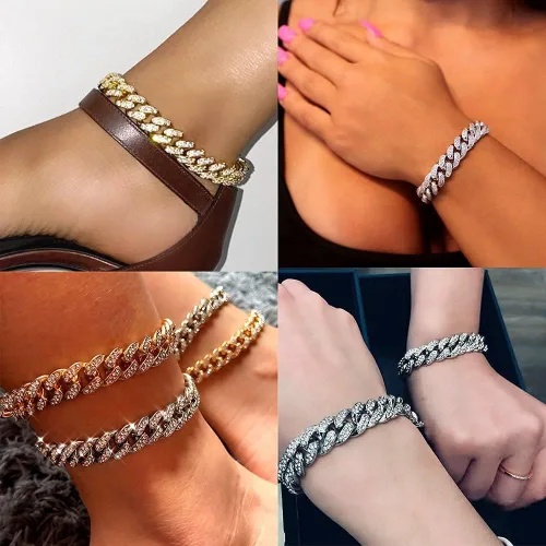 Miniatura 5 de Apzzic Pulsera de eslabones cubanos de Miami, chapada en oro, hip hop, con circonita cúbica, con caja de regalo para hombres y mujeres