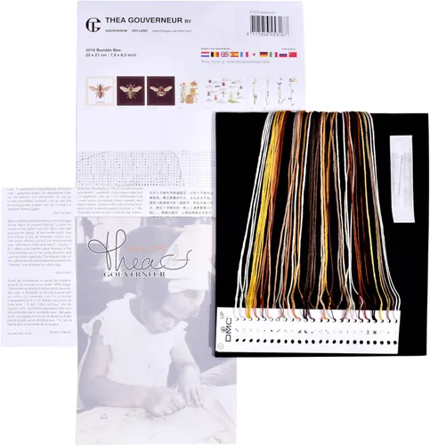 Miniatura 2 de Thea Gouverneur - Kit de punto de cruz contado - Abejorro - 2 - Aida Black - 14 unidades - Kit de bordado para adultos - Hilos de bordado DMC