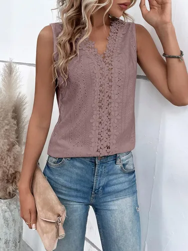 Miniatura 5 de SweatyRocks Camiseta sin mangas con cuello en V y encaje floral para mujer