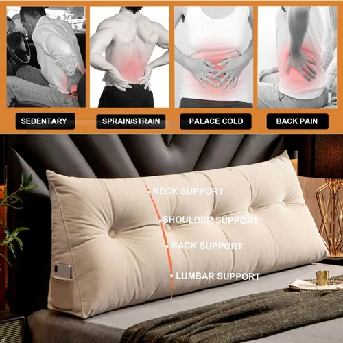 Miniatura 4 de Almohada triangular de cuña para cabecero, cojín de tamaño Queen, almohada de lectura para reposo prolongado, respaldo para sofá cama, litera, Beige