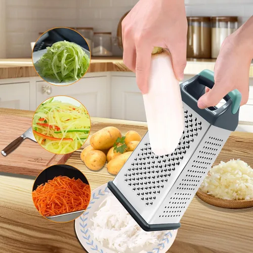 Miniatura 4 de Rallador de caja, rallador de queso de acero inoxidable de 4 caras con asa, rallador de alimentos para cocina, rebanador de queso para alimentos