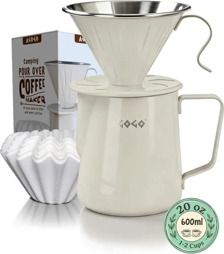 Miniatura 16 de AGOGO Cafetera portátil de goteo V60 - Juego fácil de limpieza compacto gotero de acero inoxidable 304 para acampar y 50 filtros de papel y paño