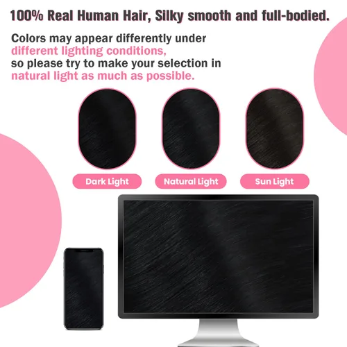 Miniatura 7 de Extensiones de cabello humano real color negro azabache, extensiones de cabello humano 100% Remy, sedosas y lacias, para mujeres, 20 unidades por