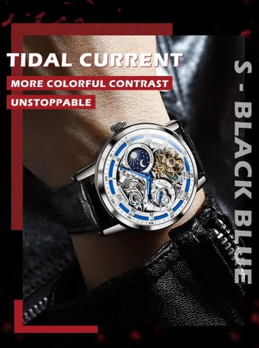 Miniatura 3 de OLEVS Relojes automáticos para hombre, de cuerda automática, cielo estrellado, esqueleto de diamante, reloj de pulsera de lujo, impermeable, luminoso