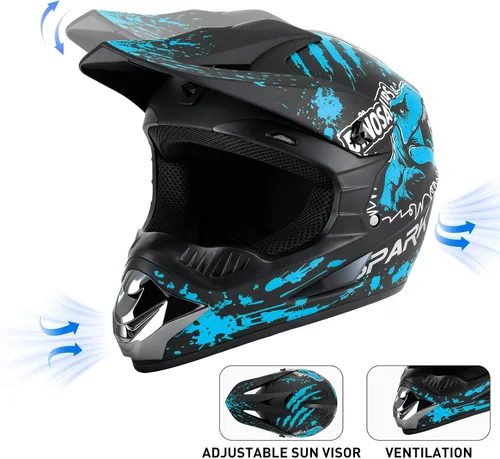 Miniatura 4 de SPARK Youth Kids Dirt Bike Helmets - Lightweight & Vented, Full Face, 4Pcs Set with Gloves, Goggles & Mask for Ages 5-14 (Motocross ATV Off-Road)