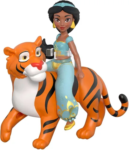 Miniatura 3 de Mattel Disney Princess Jasmine Muñeca pequeña y figura de tigre Rajah con asiento, de Mattel Disney Movie Aladdin