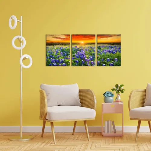 Miniatura 2 de Nachic Wall Cuadro de 3 piezas de puesta de sol para pared, hermoso campo de arándanos de Texas, pintura fotográfica sobre lienzo, póster de paisaje