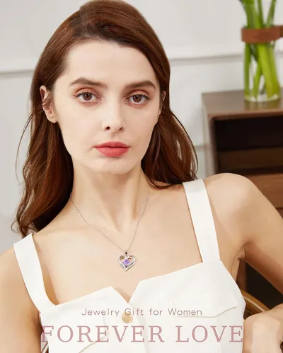 Miniatura 8 de THECEROS Collar de corazón para mujer, chapado en oro de 18 quilates, collar de piedra natal de plata de ley, regalo para mujer