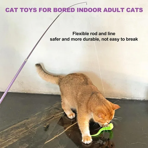 Miniatura 5 de Juguetes para gatos de interior, paquete de 11 varitas interactivas para gatos, 2 varitas retráctiles para gatos y 7 recambios de gusanos, juguetes