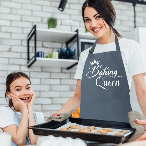 Miniatura 5 de Delantales divertidos para hornear para mujer, bonito regalo para panaderos, delantal de reina, delantal de cocina con 2 bolsillos, delantal