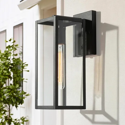 Luces de pared negras para exteriores, modernas lámparas rectangulares para exteriores, montaje en pared con vidrio transparente, luces exteriores