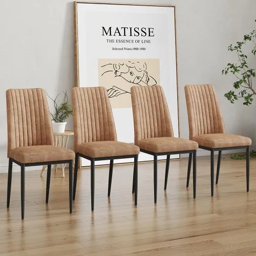 Miniatura 22 de Sillas de Metal Negro, Juego de 4 Sillas de Comedor Modernas con Cuero Sintético PU y Patas Cromadas de Alto Respaldo para Comedor, Cocina, Sala