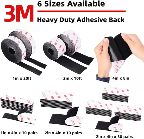 Miniatura 2 de Cinta de gancho y bucle de 1 pulgada x 20 pies, tira de adhesión resistente, cinta autoadhesiva de enclavamiento, tiras de montaje adhesivas