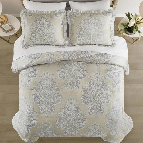 Miniatura 4 de CROSCILL Juego de edredón King, medallón floral jacquard de chenilla de lujo, edredón de sarga de microfibra para una cama tamaño King, edredón