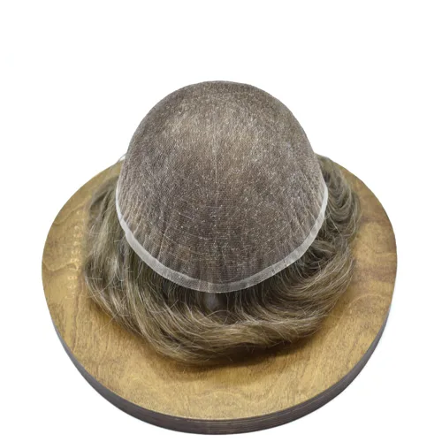 Miniatura 151 de Toupee para hombres nudos blanqueados hombres toupee hairpieces europeo virgen sistema de reemplazo de cabello humano suave encaje francés hombres