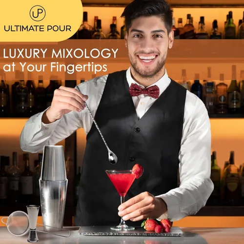 Miniatura 8 de Juego profesional de barman con bolsa de viaje y juego de coctelera Juego portátil de barman para mixología con coctelera Boston de 18/28 oz