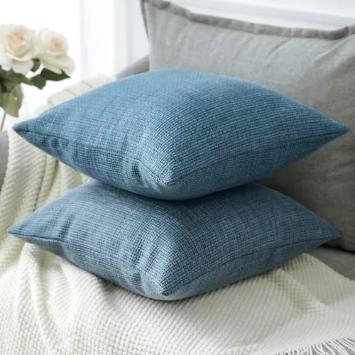 Miniatura 9 de OTOSTAR Juego de 2 fundas de almohada de lino cuadradas decorativas de 24 x 24 pulgadas para decoración del hogar, sofá, dormitorio, automóvil, Azul
