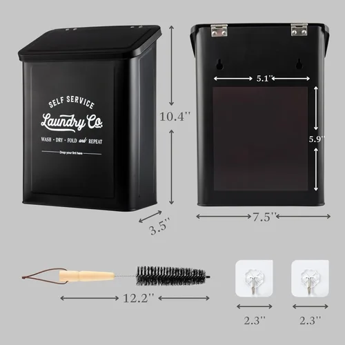 Miniatura 4 de MONJITA Contenedor magnético de pelusa para cuarto de lavado, cubo de basura de pelusa montado en la pared con tapa para secadora, organización