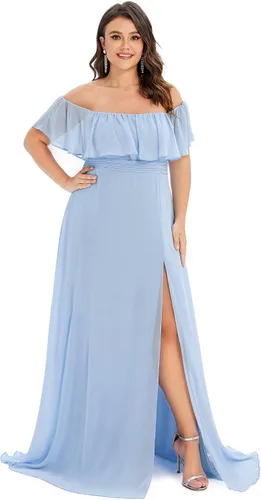 Miniatura 4 de Ever-Pretty Plus Women's Off Shoulder Short Sleeves Empire Waist Side Slit Chiffon Flowy Plus Size Bridesmaid Dresses