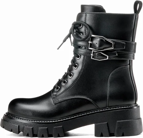Miniatura 12 de Botas de combate para mujer, botas rave para mujer, botas de motocicleta de moda, con hebilla, góticas, tacón grueso
