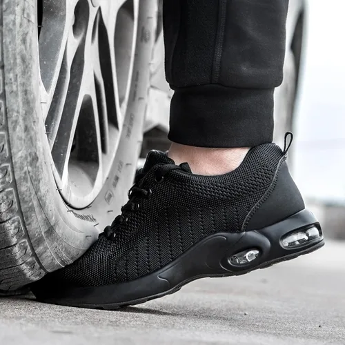 Miniatura 4 de Tinefiy Zapatos de punta de acero para hombres y mujeres, ligeros, con amortiguación de aire, zapatillas de seguridad antideslizantes