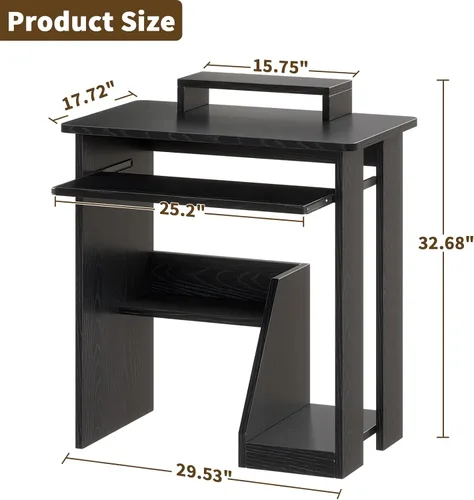 Miniatura 3 de ALISENED Escritorio pequeño de 76 cm para computadora con bandeja para teclado y soporte para monitor, escritorio de estudio y escritura