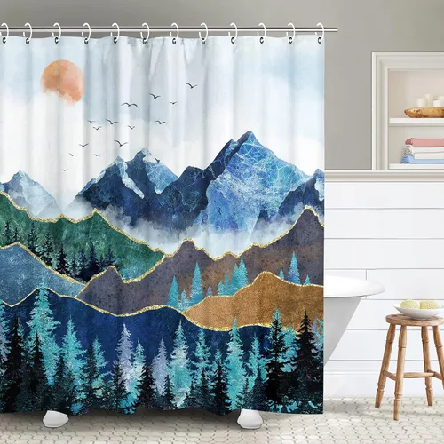 Miniatura 27 de RosieLily Cortina de ducha con diseño de lago de montaña, cielo nocturno estrellado, paisaje de luna y bosque para baño, 72 pulgadas de ancho x 72