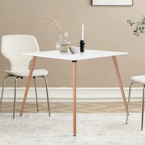 Miniatura 8 de Mesa de comedor cuadrada de 31.5 pulgadas para 2-4 personas, mesa blanca funcional moderna con patas de madera para el hogar, oficina, cocina, Blanco
