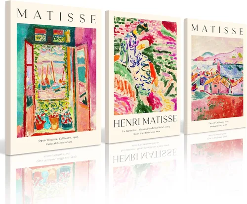 Miniatura 20 de Henri Matisse - Juego de 3 impresiones artísticas de pared de Matisse para decoración de pared, póster estético de lienzo colorido abstracto rosa