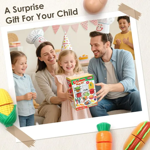 Miniatura 7 de Golray Juego de accesorios de cocina, juego de cocina para niños con ollas y sartenes, utensilios de cocina, juguetes, organizador, juego de comida