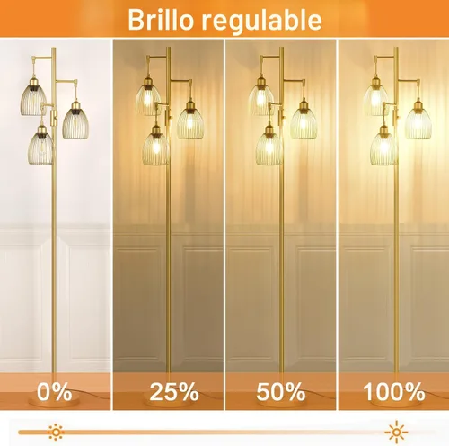 Miniatura 5 de Lámpara de pie regulable, lámparas de pie industriales para sala de estar, lámpara de árbol dorada, lámparas altas con 3 elegantes cabezales