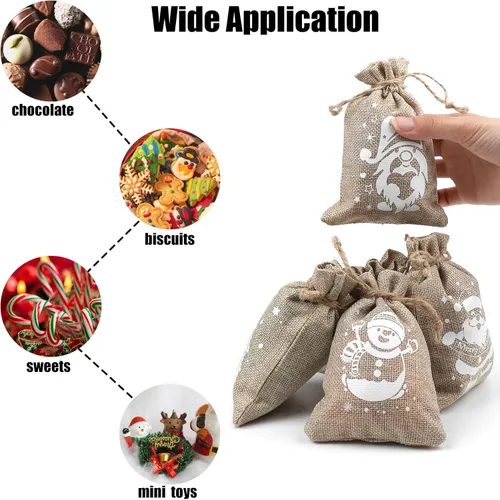 Miniatura 4 de CCINEE 36 bolsas de arpillera de Navidad, 4 x 6 pulgadas con cordón de arpillera de Navidad, bolsas de dulces de regalo con doble cordón de yute, 36