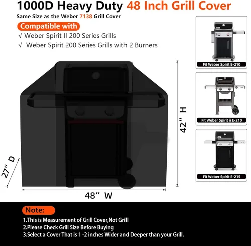 Miniatura 2 de [Tela resistente 1000D mejorada] Cubierta de parrilla de 48 pulgadas para parrillas de gas Weber Spirit y Spirit II 200 Series al aire libre