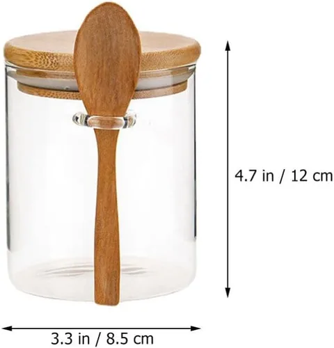 Miniatura 6 de Luxshiny 2 recipientes herméticos de vidrio con tapa y cuchara para almacenamiento de cocina, tarros de té de vidrio transparente para aperitivos