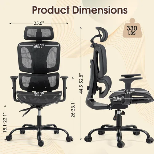 Miniatura 3 de Silla de oficina ergonómica con soporte lumbar ajustable, reposabrazos y reposacabezas 3D, silla reclinable de 135° con base de acero grande, silla