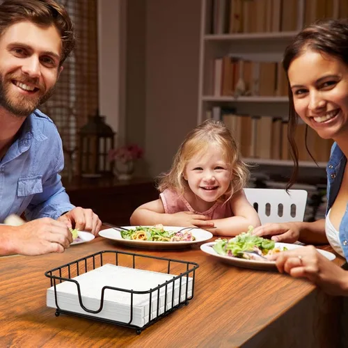 Miniatura 6 de Paquete de 2 servilleteros para mesa, servilleteros para servilletas de papel, servilleteros de metal plano negro para cocina y mesa de comedor