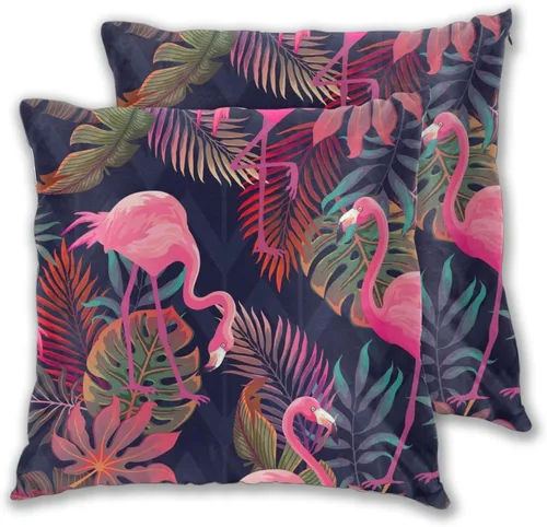 Juego de 2 fundas de almohada con diseño de flamencos rosados con plantas tropicales, fundas para sofá, oficina, dormitorio, decoración del hogar,