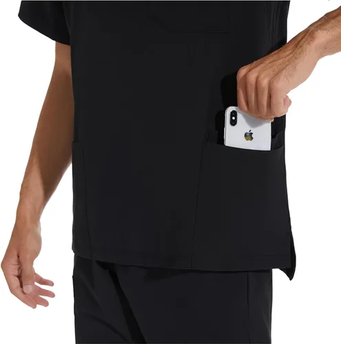 Miniatura 8 de COZYFIT Conjunto de ropa quirúrgica para hombre camiseta elástica con cuello en V y pantalón deportivo con 8 bolsillos, cintura de yoga, ropa