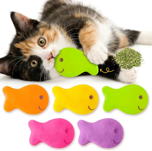 L1rabe Goldfish - Juguetes de peluche para gatos – 5P Día de apreciación del gato negro colorido en forma de pez, juguetes divertidos para mascotas,