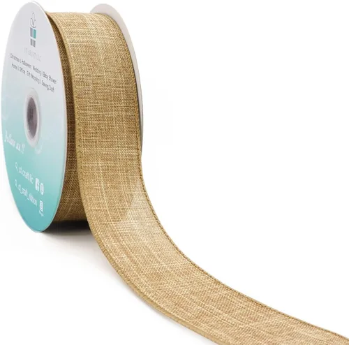 Cinta de tela de arpillera con alambre de 1.5 pulgadas x 10 yardas, color natural para Navidad, decoración de boda, envoltura de regalos, decoración