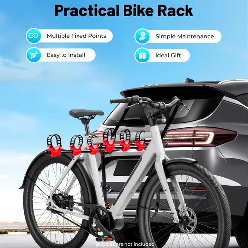 Miniatura 6 de Soporte de bicicleta de coche para 3 bicicletas, con correas ajustables para maletero, se pliega para almacenamiento, compatible con la mayoría